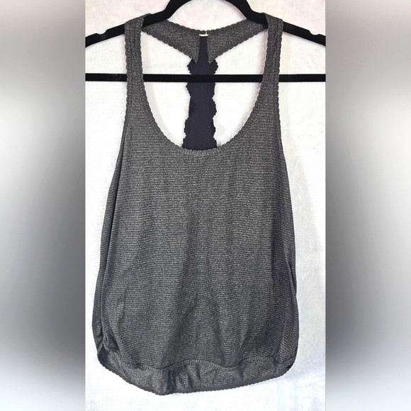Lululemon 105 F  Laser Cut Razorback Singlet Tank Heathered Black/Gray Striped. - Picture 1 of 5